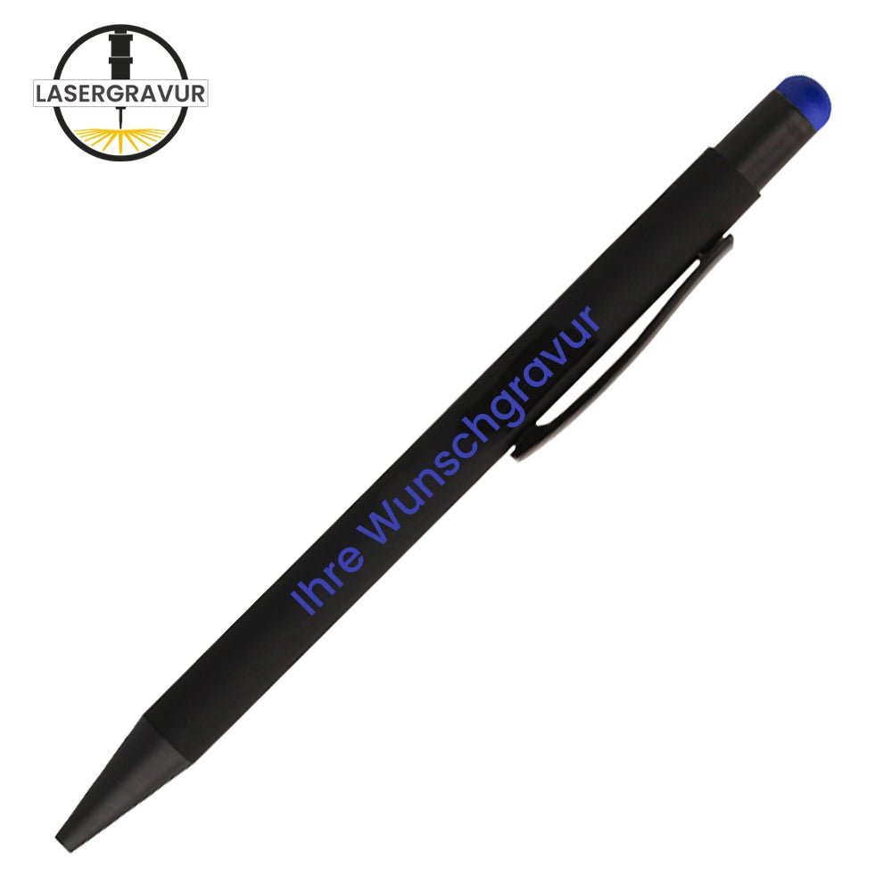 Pointer Kugelschreiber in schwarz und Druckknopf in verschiedenen Farben - Drucksaal