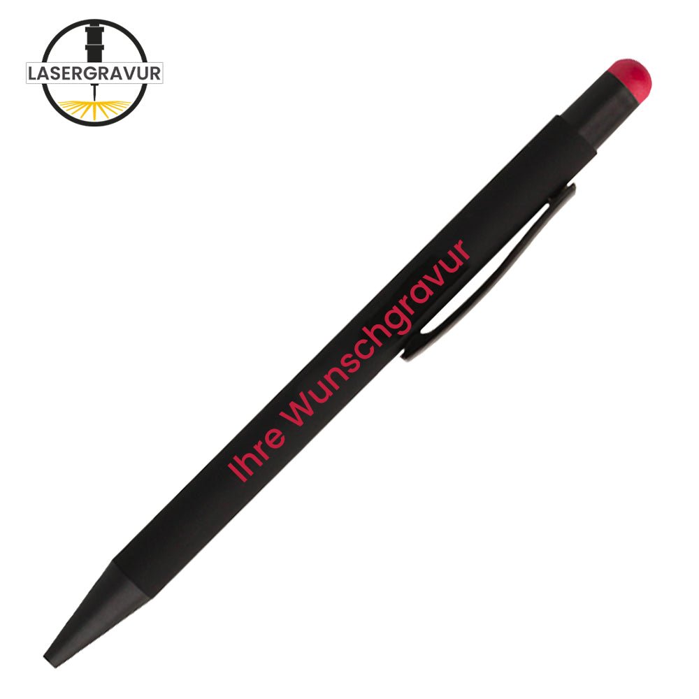 Pointer Kugelschreiber in schwarz und Druckknopf in verschiedenen Farben - Drucksaal