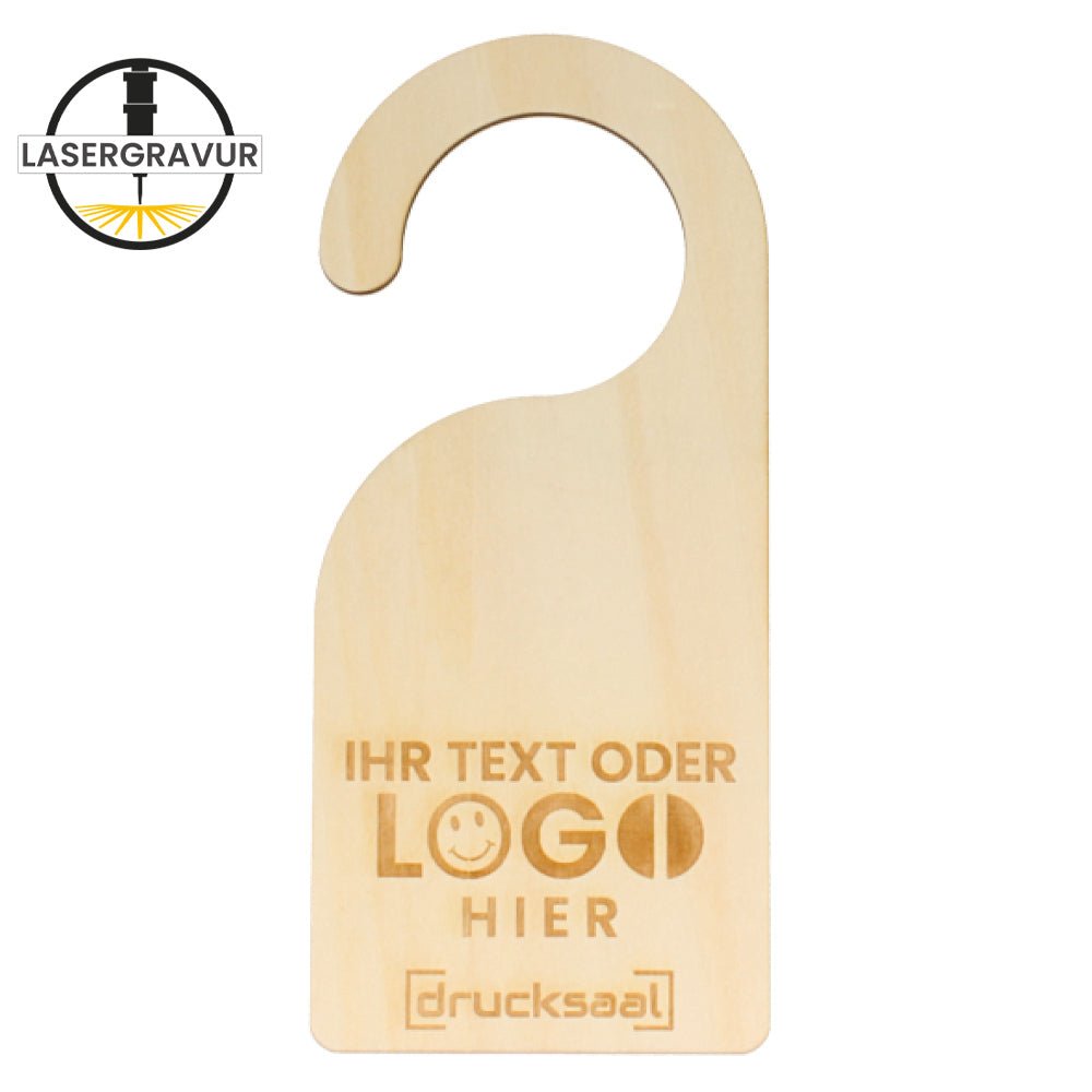 Praktischer Türanhänger aus Naturholz mit Lasergravur - Drucksaal
