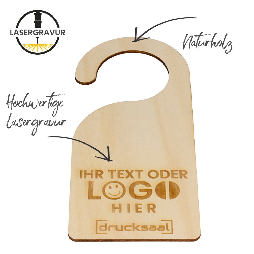 Praktischer Türanhänger aus Naturholz mit Lasergravur - Drucksaal