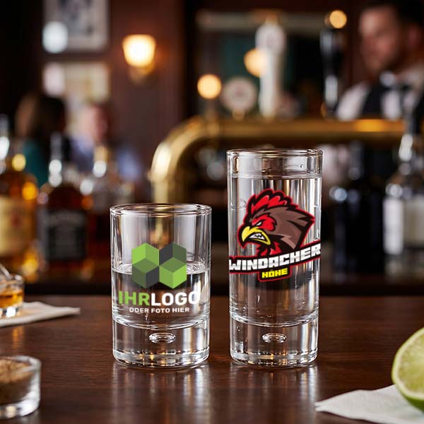 Schnapsglas bedrucken und personalisieren Beispiel
