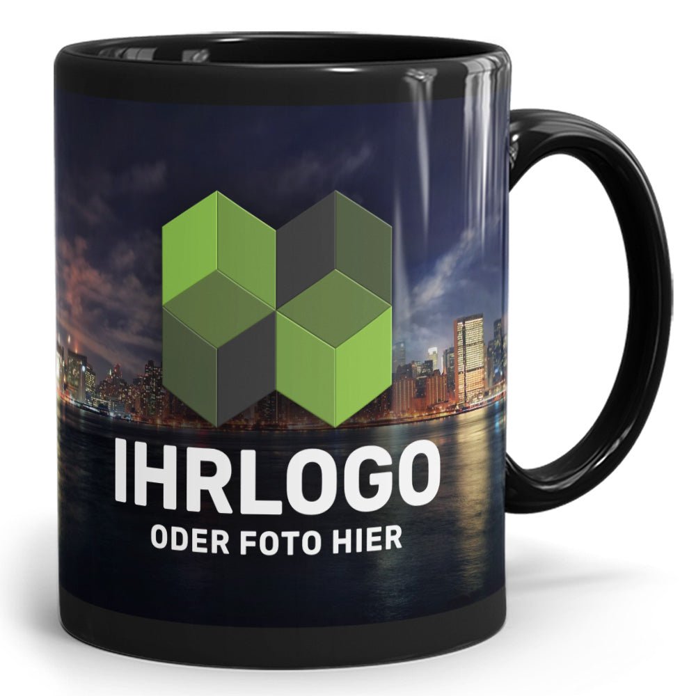 Schwarze Tasse mit Druckfeld für Ihren Fotodruck