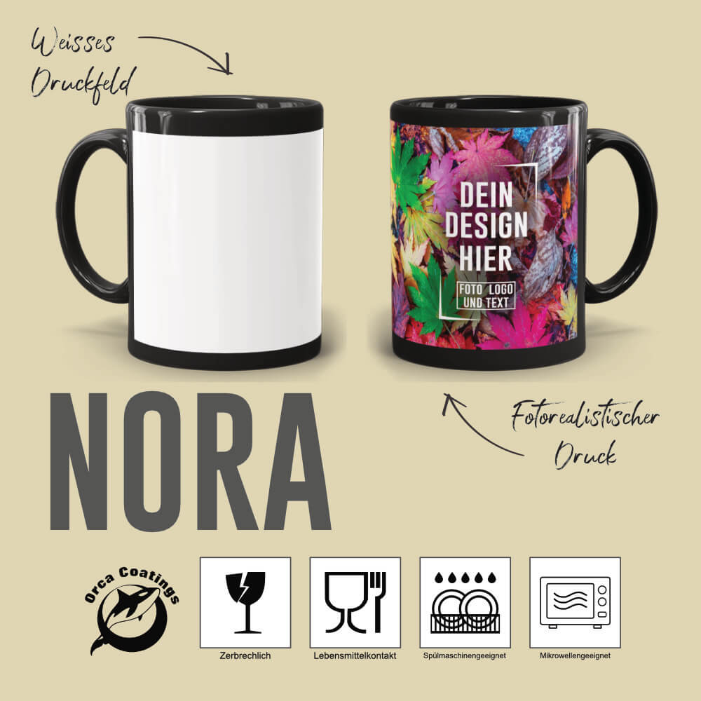 Schwarze Tasse mit Druckfeld für Ihren Fotodruck