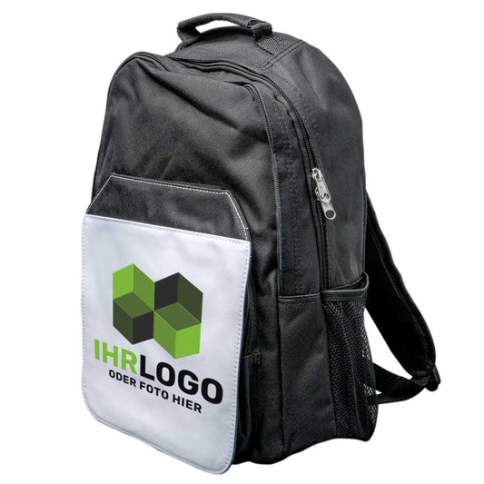 Schwarzer Allrounder Rucksack, bedruckbare Frontlasche - Drucksaal