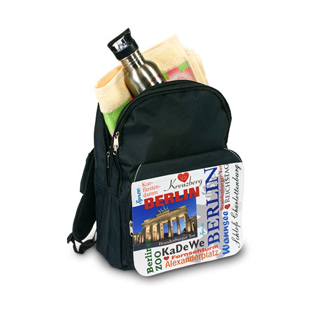 Schwarzer Allrounder Rucksack, bedruckbare Frontlasche - Drucksaal