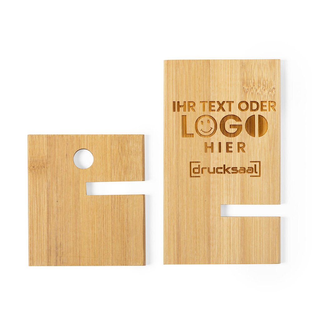 Smartphonehalter aus Bambus mit Lasergravur - Drucksaal