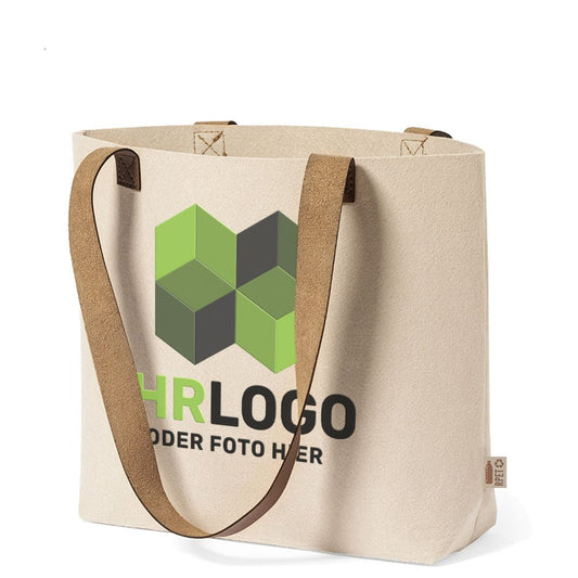 Tasche aus RPET - Filz in beige/ braun mit langen Griffen - Drucksaal