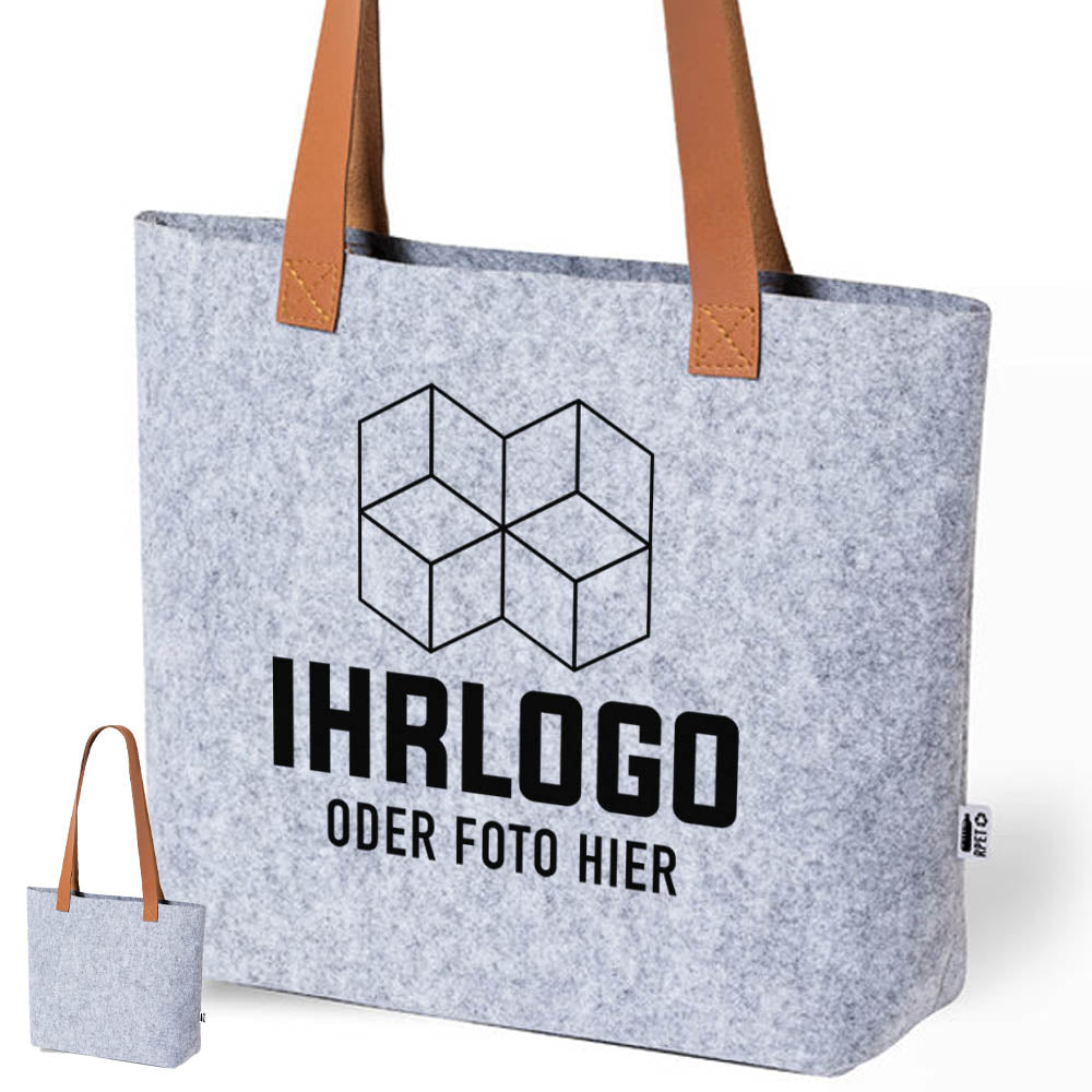 Tasche aus RPET - Filz in grau mit langen Griffen - Drucksaal