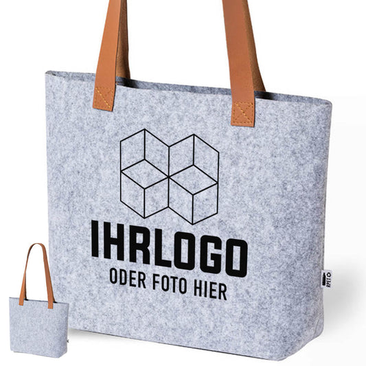 Tasche aus RPET - Filz in grau mit langen Griffen - Drucksaal