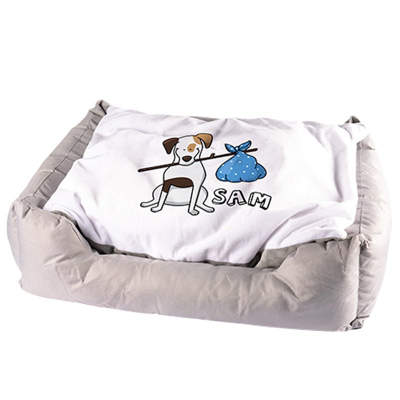 Tierbett grau mit bedruckbarem Kissen in weiß - Drucksaal