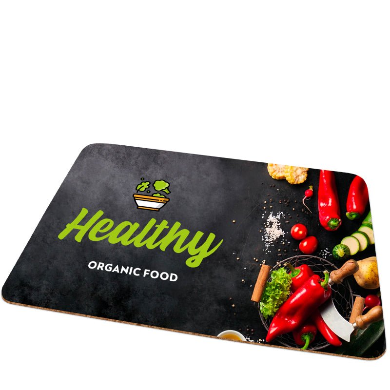 Tischset hochglänzend Rückseite Kork zum bedrucken mit Foto und Logo