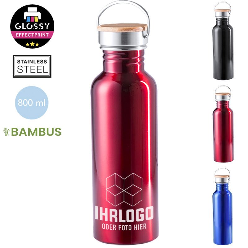 Trinkflasche 800 ml mit Bambusdeckel - Drucksaal