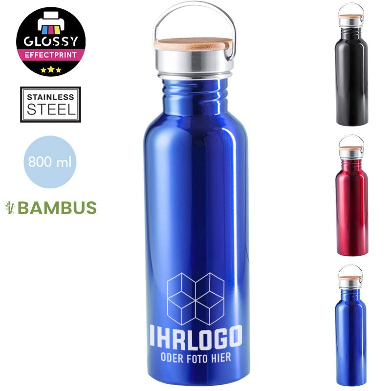 Trinkflasche 800 ml mit Bambusdeckel - Drucksaal
