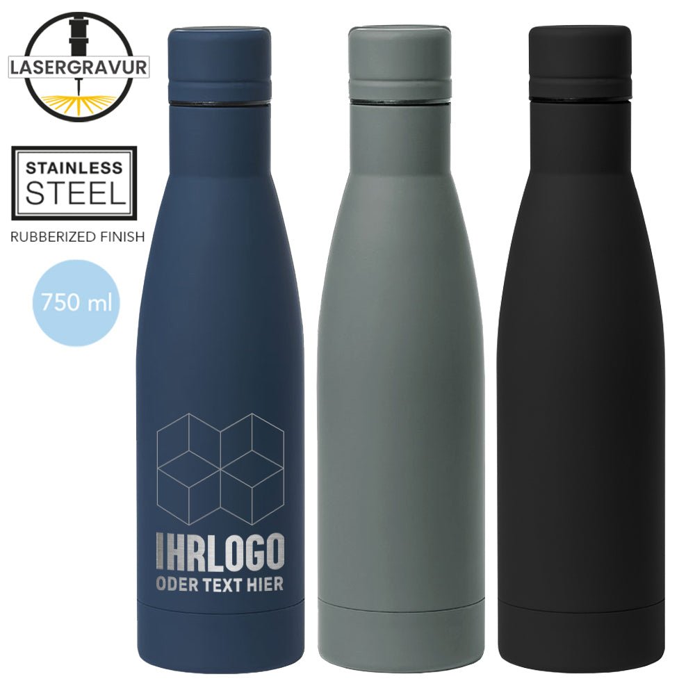 Trinkflasche Garrix, 750 ml, aus rostfreiem Stahl und mit Gummiauflage - Drucksaal