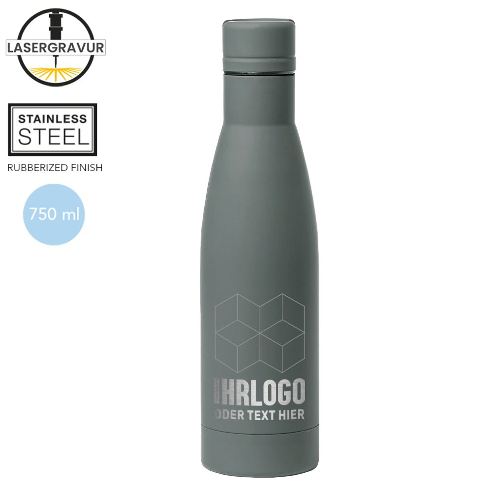 Trinkflasche Garrix, 750 ml, aus rostfreiem Stahl und mit Gummiauflage - Drucksaal