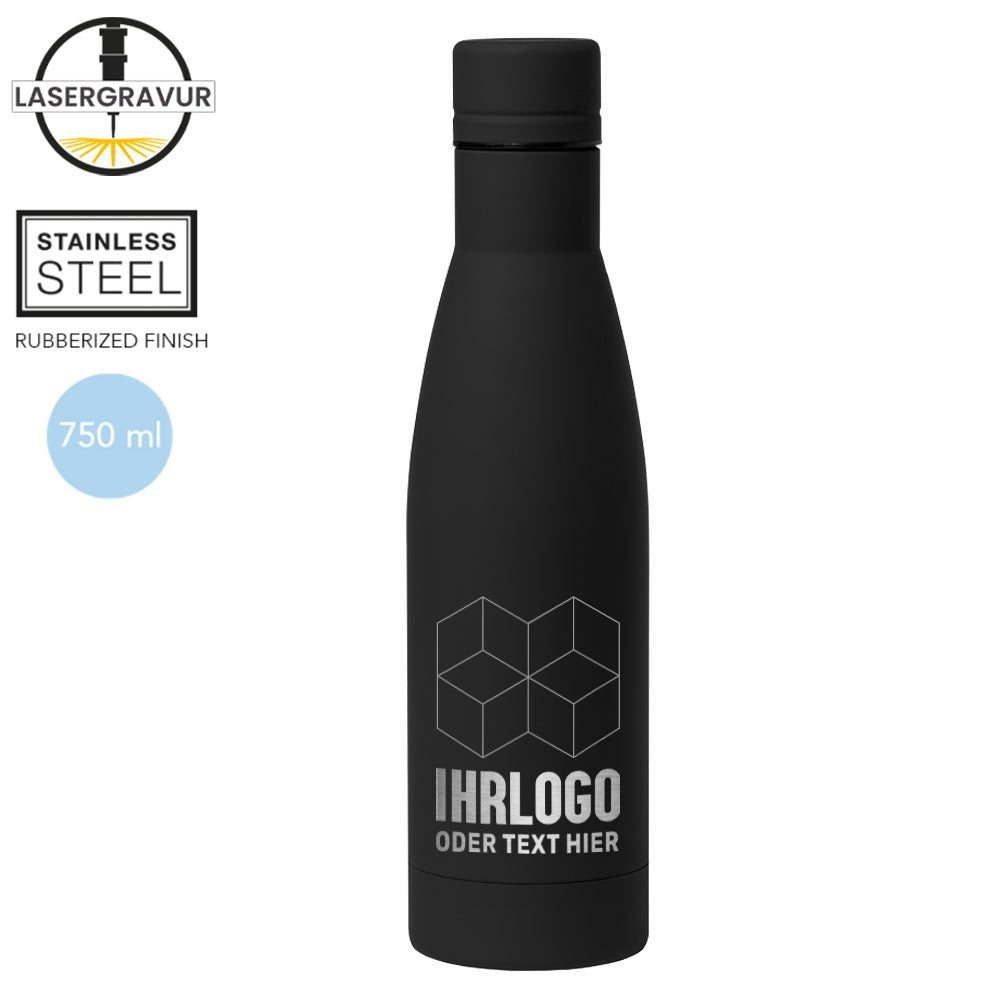 Trinkflasche Garrix, 750 ml, aus rostfreiem Stahl und mit Gummiauflage - Drucksaal