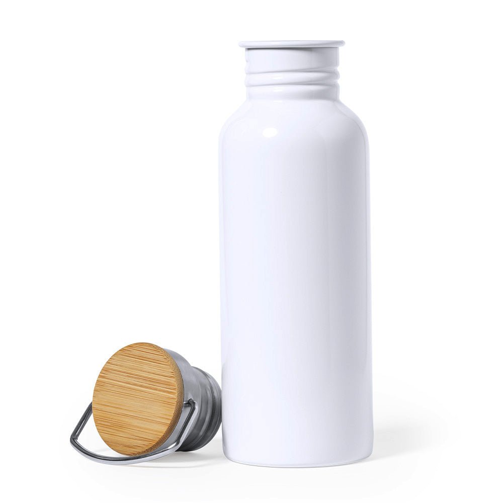 Trinkflasche "Pruk" aus Edelstahl, 700 ml mit Bambusverschluss u. Tragegriff