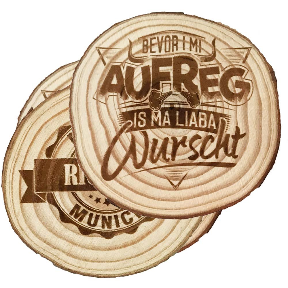 Untersetzer aus natürlichem Kieferholz - Naturschnitt - Drucksaal