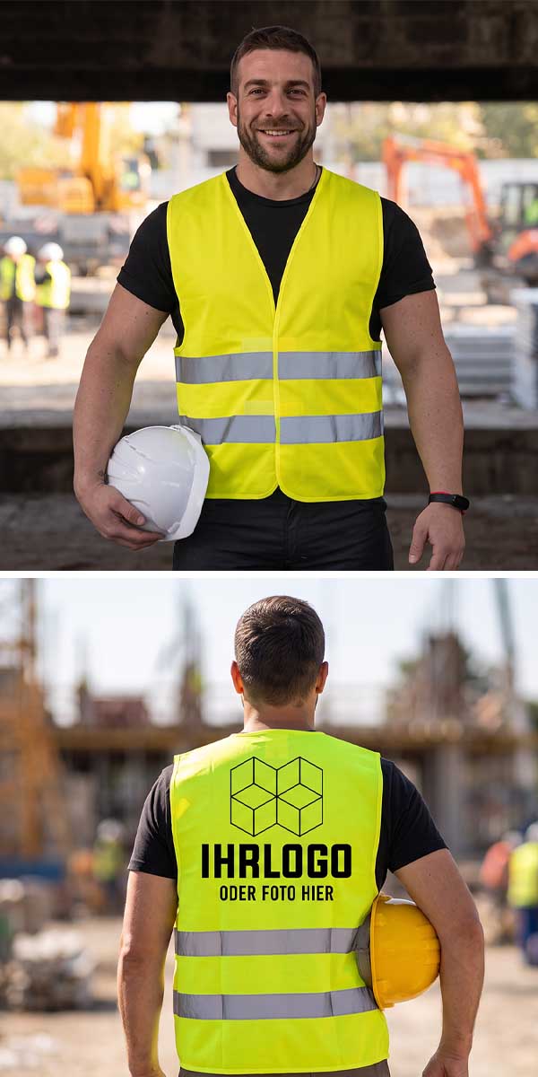 Warnweste bedrucken. Mit Firmenlogo schon ab 1 Stück.