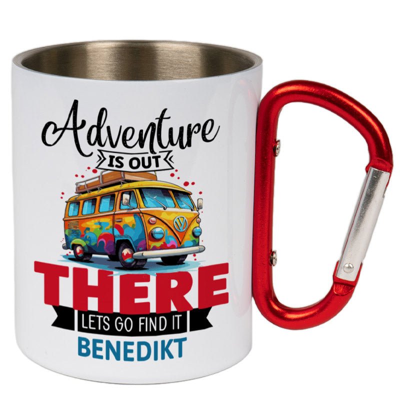 Weiße Edelstahltasse mit Karabiner - Drucksaal