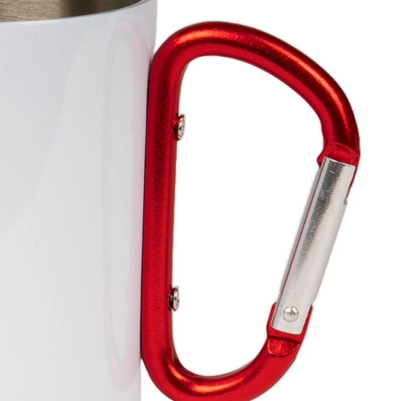 Weiße Edelstahltasse mit Karabiner - Drucksaal