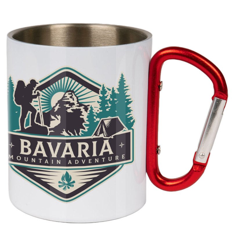 Weiße Edelstahltasse mit Karabiner - Drucksaal